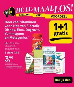 Etos Heel veel vitaminen voor kids van Floradix, Disney, Etos, Dagravit, Yummygums en Metagenics* aanbieding