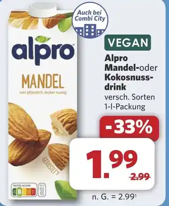 Combi Alpro Mandel-oder Kokosnuss- drink aanbieding