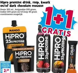 Boon`s Markt Hipro proteïne drink, reep, kwark en/of dark chocolate mousse aanbieding