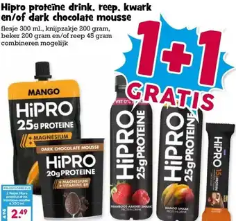 Boon`s Markt Hipro proteïne drink, reep, kwark en/of dark chocolate mousse aanbieding