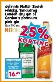 Boon`s Markt Johnnie Walker Scotch whisky. Tanqueray London dry gin of Gordon's premium pink gin NIX18 aanbieding
