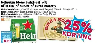 Boon`s Markt Heineken Mono twist-off pils of 0.0% of Silver of Birra Moretti aanbieding