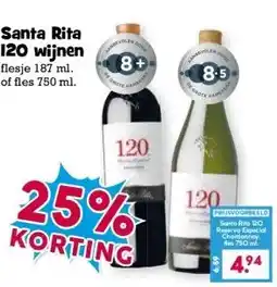 Boon`s Markt Santa Rita 120 wijnen flesje 187 ml. of fles 750 ml. aanbieding