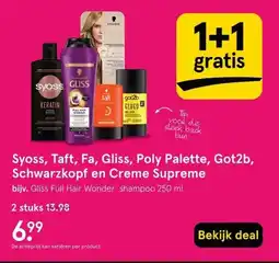 Etos Syoss, Taft, Fa, Gliss, Poly Palette, Got2b, Schwarzkopf en Creme Supreme aanbieding