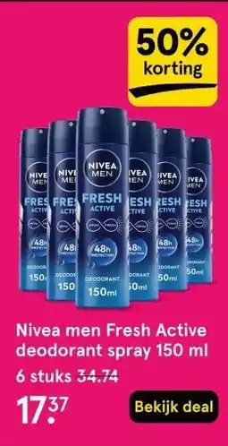 Etos Nivea men Fresh Active deodorant spray 150 ml aanbieding