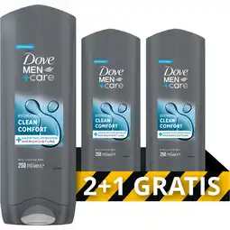 Jumbo Dove Men+Care 3-in-1 Verzorgende Douchegel Clean Comfort 3 x 250 ml aanbieding
