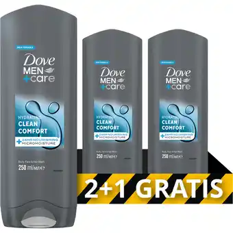 Jumbo Dove Men+Care 3-in-1 Verzorgende Douchegel Clean Comfort 3 x 250 ml aanbieding