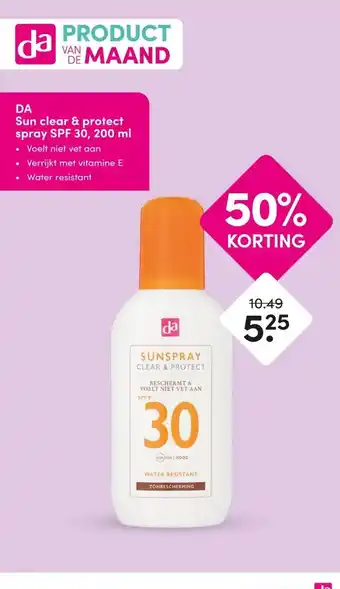 DA DA Sun clear & protect spray SPF 30, 200 ml aanbieding