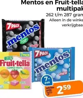 Trekpleister Mentos en Fruit-tella multipak aanbieding