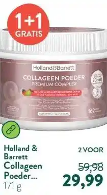 Holland & Barrett Collageen Poeder Premium Complex Natuurlijke Aardbei-/Limoensmaak - 171 gram aanbieding