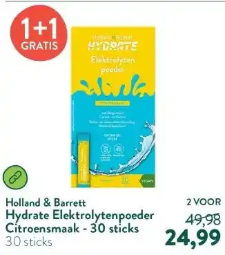 Holland & Barrett Hydrate Elektrolytenpoeder Citroensmaak - 30 sticks aanbieding