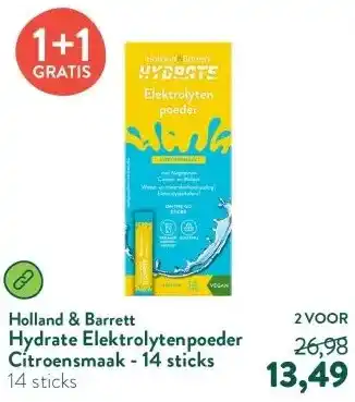 Holland & Barrett Hydrate Elektrolytenpoeder Citroensmaak - 14 sticks aanbieding