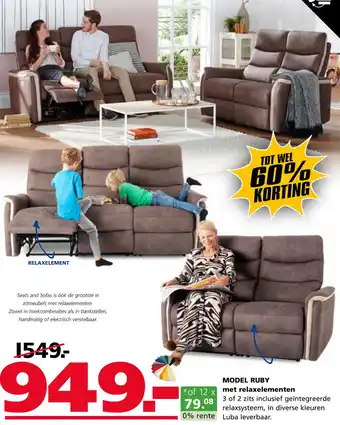 Seats and Sofas Model ruby met relaxelementen aanbieding