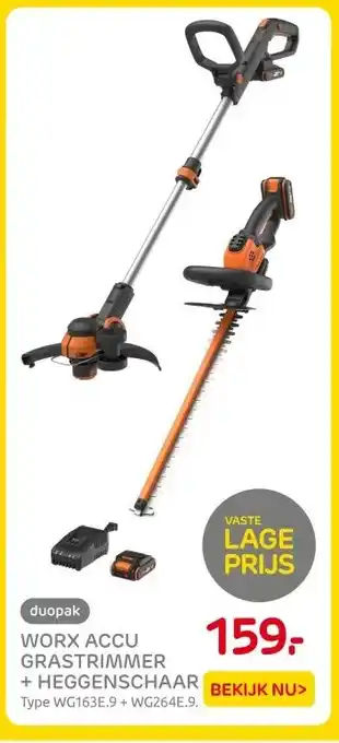 Praxis WORX ACCU GRASTRIMMER + HEGGENSCHAAR aanbieding