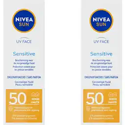 Albert Heijn Nivea Sun Uv gezicht sensitive creme spf50 2-pack aanbieding