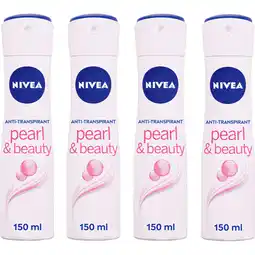 Albert Heijn NIVEA Pearl & beauty anti trans spray 4-pack aanbieding