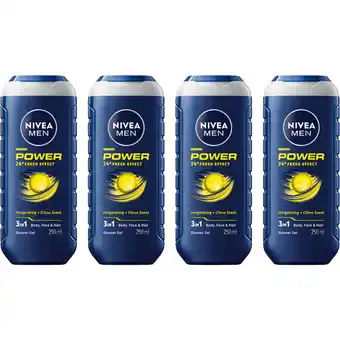 Albert Heijn NIVEA Men power refresh douchegel 4-pack aanbieding