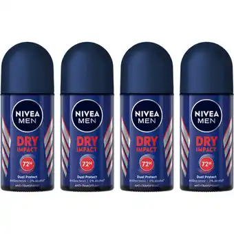 Albert Heijn NIVEA Men dry impact anti trans roller 4-pack aanbieding