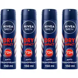 Albert Heijn NIVEA Men dry impact deodorant spray 4-pack aanbieding
