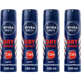 Albert Heijn NIVEA Men dry impact deodorant spray 4-pack aanbieding