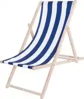 Bol.com Springos Strandstoel - Verstelbaar - Beukenhout - Hangemaakt - Blauw/Wit aanbieding