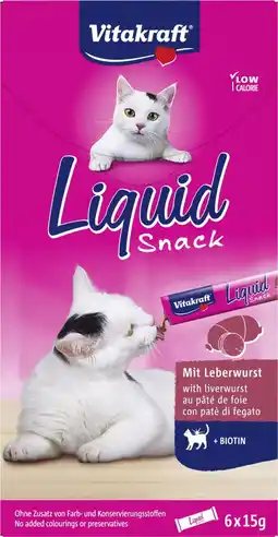 Pets Place Vitakraft Liquid Snack Met Biotine - Kattensnack - Leverworst 6x15 g aanbieding