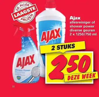 Nettorama Ajax allesreiniger of shower power 2x 1250/750 ml aanbieding