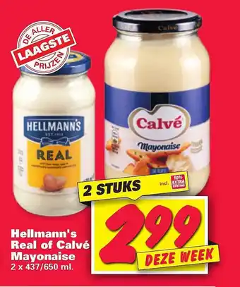 Nettorama Hellmann's real of calvé mayonaise 2x437/650 ml aanbieding