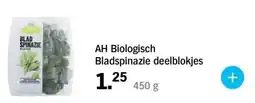 Albert Heijn AH Biologisch Bladspinazie deelblokjes 450 g aanbieding