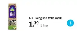 Albert Heijn AH Biologisch Volle melk 1 liter aanbieding