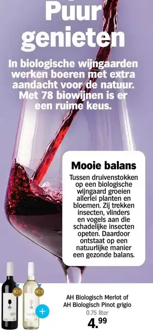 Albert Heijn AH Biologisch Merlot of AH Biologisch Pinot grigio 0.75 liter aanbieding
