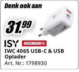 MediaMarkt ISY IWC 4065 USB-C & USB Oplader aanbieding