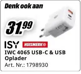 MediaMarkt ISY IWC 4065 USB-C & USB Oplader aanbieding