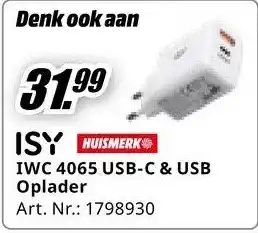 MediaMarkt ISY IWC 4065 USB-C & USB Oplader aanbieding