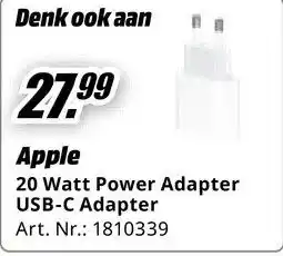 MediaMarkt Apple 20 Watt Power Adapter USB-C Adapter aanbieding