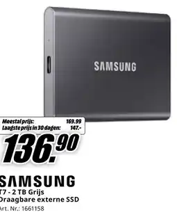 MediaMarkt SAMSUNG T7 - 2 TB Grijs Draagbare externe SSD aanbieding