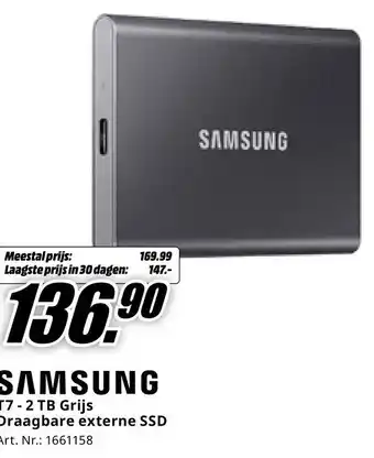 MediaMarkt SAMSUNG T7 - 2 TB Grijs Draagbare externe SSD aanbieding