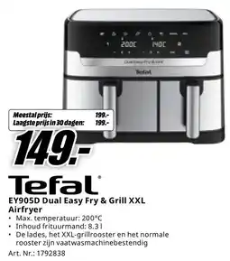 MediaMarkt Tefal EY905D Dual Easy Fry & Grill XXL Airfryer aanbieding