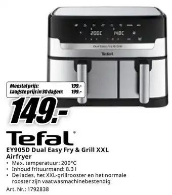 MediaMarkt Tefal EY905D Dual Easy Fry & Grill XXL Airfryer aanbieding