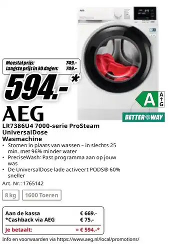 MediaMarkt AEG 7000-serie ProSteam UniversalDose Wasmachine aanbieding