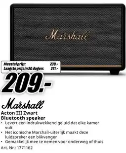 MediaMarkt Marshall Acton III Zwart Bluetooth speaker aanbieding