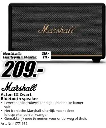 MediaMarkt Marshall Acton III Zwart Bluetooth speaker aanbieding