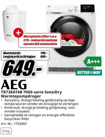 MediaMarkt AEG 7000-serie SensiDry Warmtepompdroger aanbieding