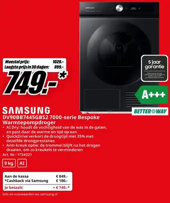 MediaMarkt SAMSUNG 7000-serie Bespoke Warmtepompdroger aanbieding