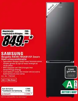 MediaMarkt SAMSUNG Bespoke Zwart Koel-vriescombinatie aanbieding