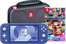 Coolblue Nintendo Switch Lite Blauw + Mario Kart 8 Deluxe + Bigben Beschermtas aanbieding