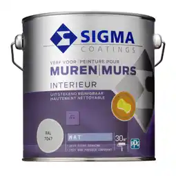Praxis Sigma muurverf reinigbaar mat RAL7047 2,5L aanbieding