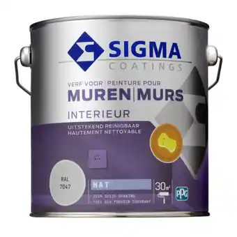Praxis Sigma muurverf reinigbaar mat RAL7047 2,5L aanbieding