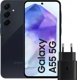 Coolblue Samsung Galaxy A55 128GB Donkerblauw 5G + Samsung 25 Watt Snellader Zwart aanbieding