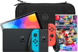 Coolblue Nintendo Switch OLED Blauw/Rood + Mario Kart 8 Deluxe + BlueBuilt Beschermhoes aanbieding